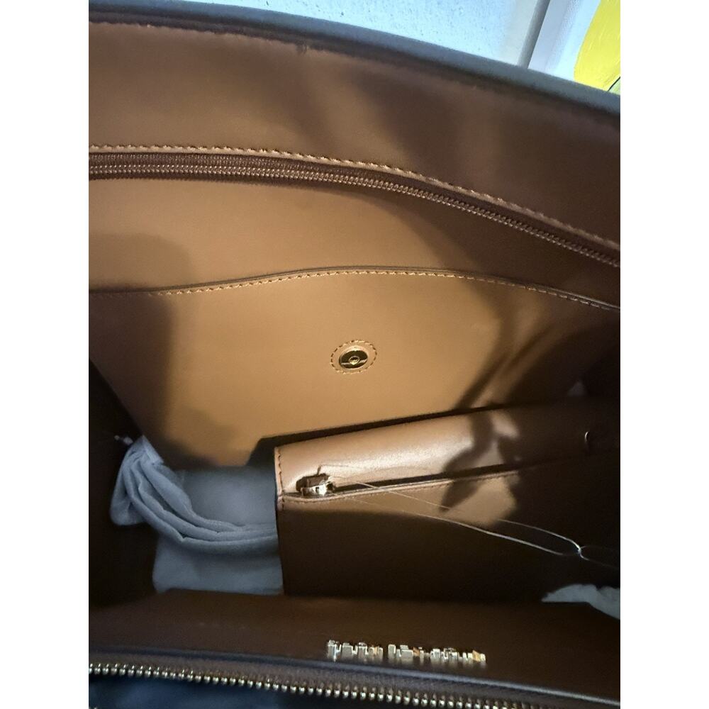 MICHAEL KORS CHARLOTTE LG 3 IN 1 TOTE SHOULDER BAG + CLUTCH MK VANILLA/BROWN - Picture 11 of 13